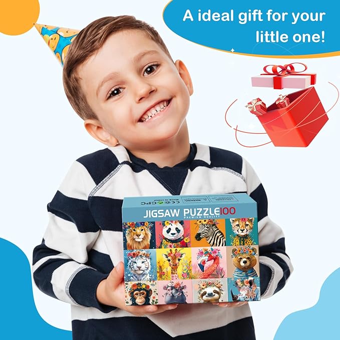 100 Pieces Puzzles for Kids Ages 4-8 | Beautiful Wild Animals Jigsaw Puzzles | Large 100 Piece Puzzle for Toddler Children | Sturdy,Safe | Engaging & Educational Toys Great Gift for Boys Girls,15x10in