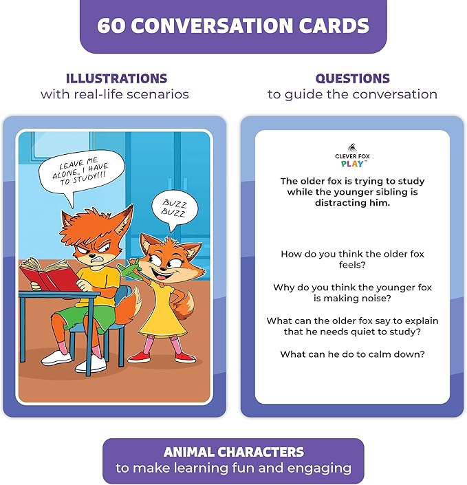 Clever Fox Play Who What Why Feelings & Emotions Conversation Cards for Kids – Social Skills & Emotional Regulation Learning Activity – Flash Card Therapy Game – SEL Tool for Kids & Toddlers Ages 4+