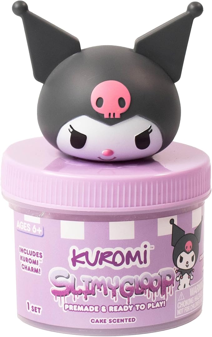 Kuromi SLIMYGLOOP Jar, 8 oz Purple & White Cake-Scented Slime, Includes Beads & Kuromi Charm