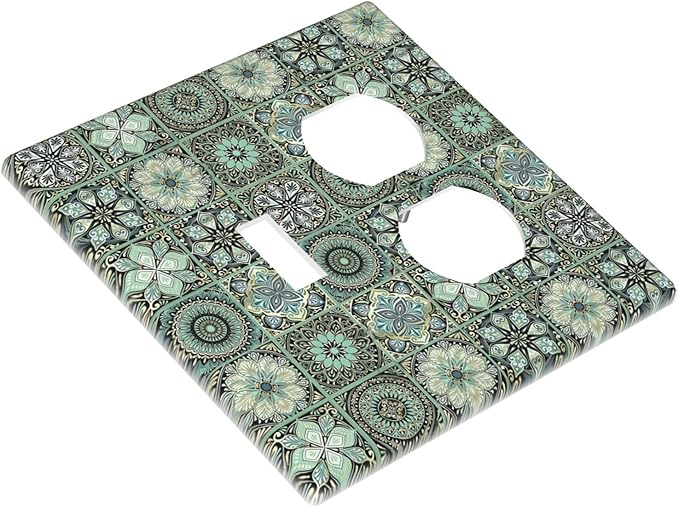 Moroccan Mandala Tile Floral Talavera Tiles Wallplates 1 Toggle 1 Duplex Switch Plate Electrical GFCI Faceplate Decorative Light Switch Covers for Bathroom Kitchen Decor