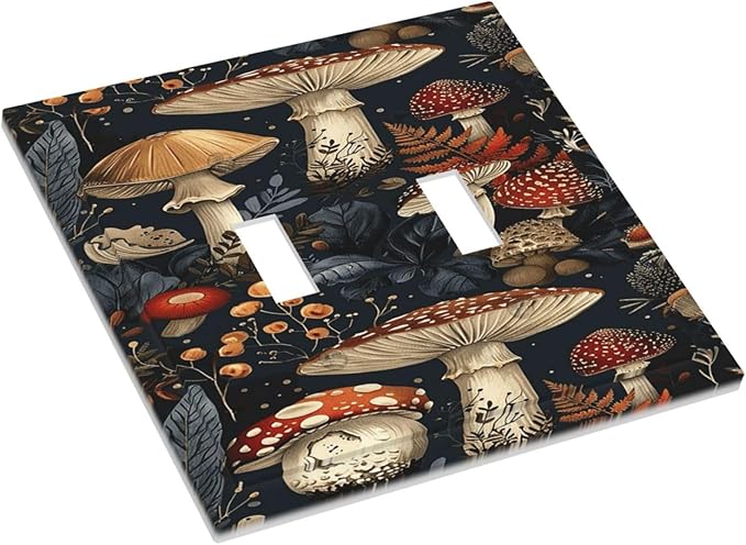 Decorative Switch Plate Covers Vintage Mushroom Floral 2 Gang Double Toggle Light Switch Cover Plate Electrical Wall Plate Outlet Cover Outlet Light Switch Cover for Bedroom Kids room Decor