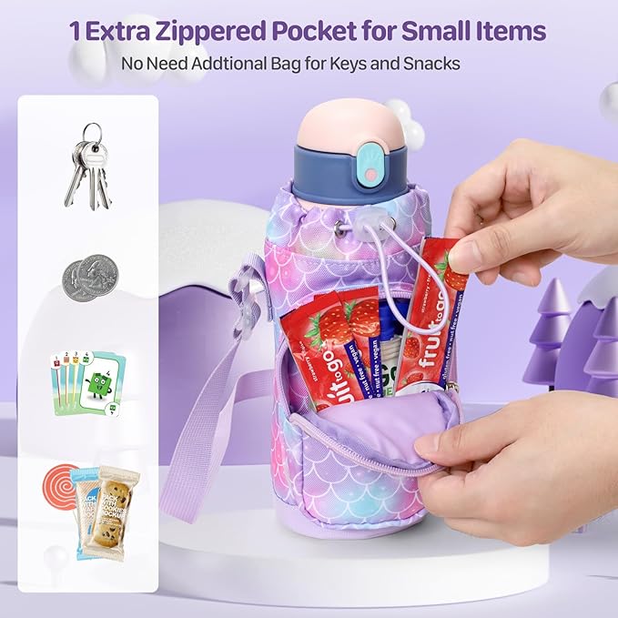 Water Bottle Carrier for Kids - Water Bottle Holder with Strap, Boys Girls Water Bottle Sling Bag for 10/12/14/16/18Oz Water Bottles Walking Hiking Camping