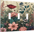 Decorative Light Switch Cover Rustic Wildflower Red Floral Green Plant 3 Gang Wall Plate Oversized Triple Toggle Switch Jumbo Electrical Face