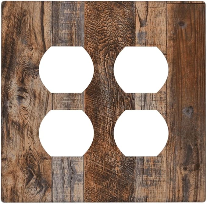 Vintage Board Rustic Brown Wood Texture Outlet Covers 2 Gang Double Duplex Decorative Light Switch Covers Electrical Wallplates Socket Faceplate for Farmhouse Home Decor
