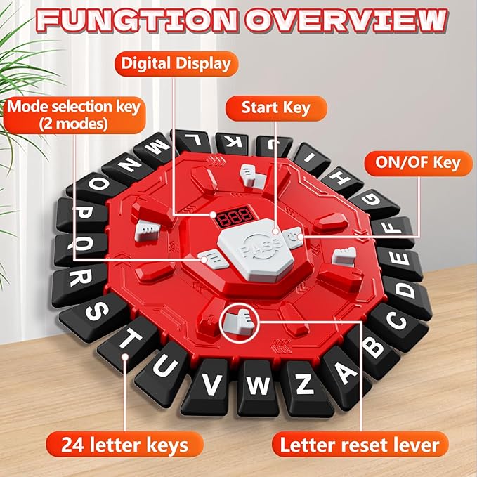 Resflycheng Word Game Family Board Game with Digital Display Timer and 2 Categories Modes Fun Fast-Paced 24-Letter Game for Learning Party Interactive (Red)