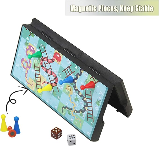Mini Snakes and Ladders Board Game Set -7.9″, Magnetic Travel Board Game, Family Fun Toys/Gift for Kids