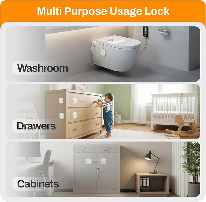Fridge Lock,2 PCS Refrigerator Lock for Freezer,Cabinets and Drawers,Air Fryer,Doors,Combination Code,Heavy Duty with Adhesive Backing,Easy Install,No Keys Needed White