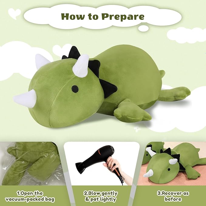 Finebee Weighted Dinosaur Stuffed Animals, Cute Weighted Dino Plush, Soft Stuffed Weighted Plushie Pillow Gifts for Girls Boys(23.6" 3.1Lbs)