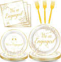 Justforjoyful 96Pcs Happy Engagement Party Supplies Engagement Paper Plates Napkins We're Engaged Party Tableware Set We're Engaged Dinnerware for Wedding Birthday Bridal Shower Decoration Serve 24