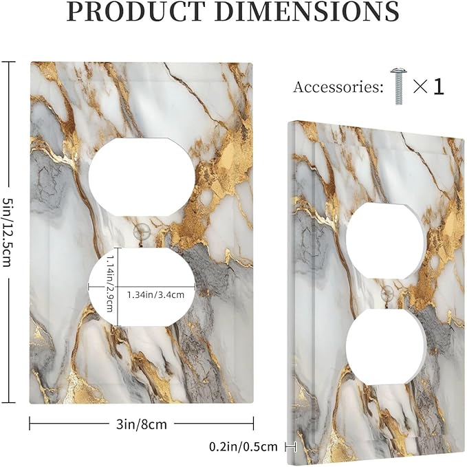 Outlet Covers White Gold Abstract Luxury Marble Patterns 1 Gang Duplex Light Switch Cover Plate Decorative Wall Plates Socket Cover Electrical Switchplate for Bathroom Home Decor