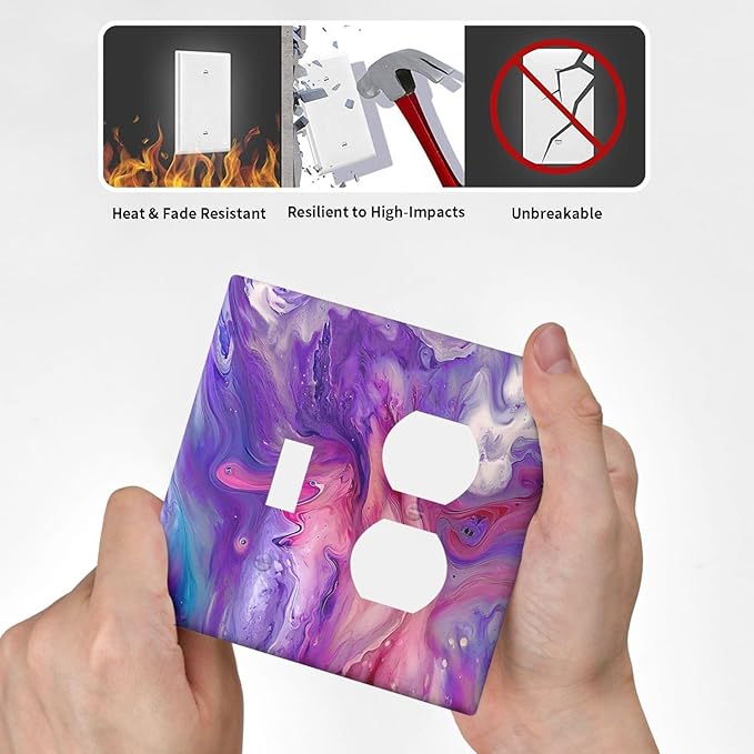 Liquid Marble Modern Abstract Texture Abstract Purple Paint Wall Art Wallplates 1 Toggle 1 Duplex Electrical Gfci Faceplate Decorative Light Switch Covers Switch Plate for Office Living Room Decor
