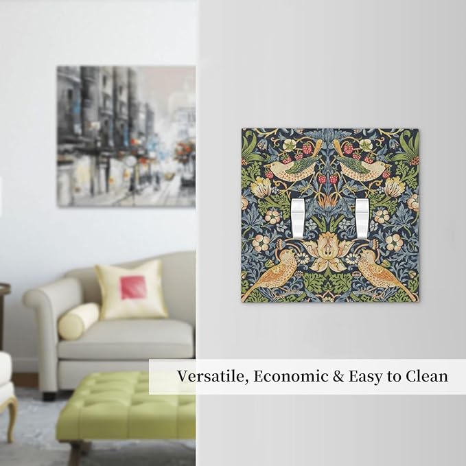 Decorative Switch Plates Morris Strawberry Thrush Birds Colorful Plants 2 Gang Double Toggle Outlet Light Switch Cover Wall Plate Electrical Faceplate For Bed Room Living Room Decor