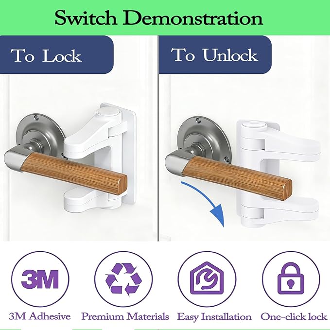 child safety door lever locks (6-pack) – specially designed for door handles to prevent infants and toddlers from accidentally opening doors.