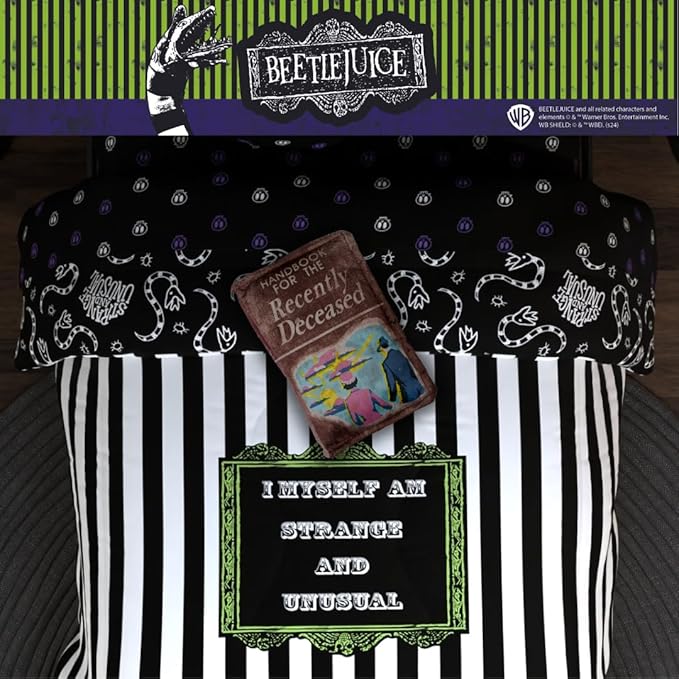 Beetlejuice For The Recently Deceased Book Bedding Super Soft Plush Decorative Throw Pillow, 14 in X 9 in, (Officially Licensed Product) By Franco Collectibles