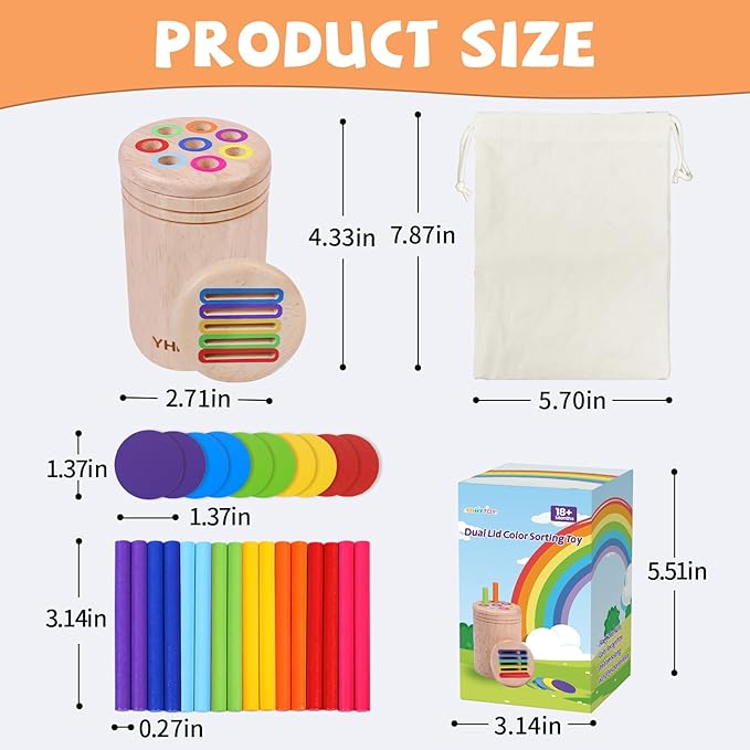 YHHYTOY Montessori Toys for 3 Year Old, Dual Play Wooden Educational Color Sorting Toy Toddler Preschool Learning Activities, Fine Motor Skills Sensory Toys for Toddlers 3-5 Girl Boy Birthday Gifts