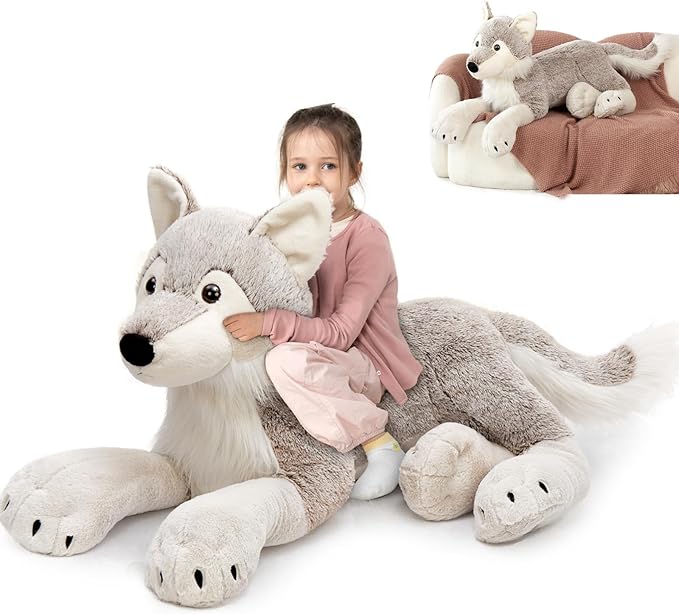 MaoGoLan Large Wolf Stuffed Animal for Boy, Giant Wolf Plush Toy for Girl, Stuffy Coyote for Kid, Realistic Stuffed Coyote Plush Pillow for Birthday Easter Gifts Baby Shower Party Decor, 47 inches