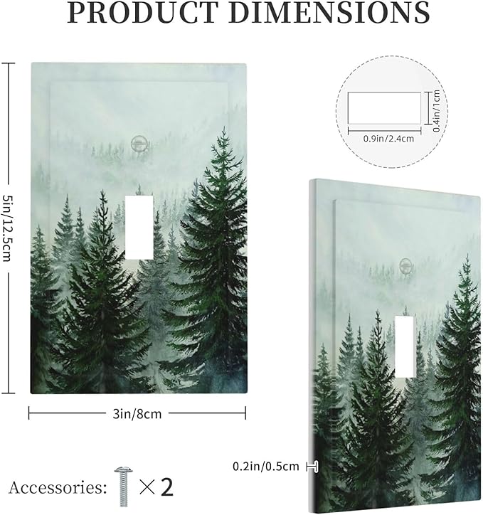 Forest Pinetrees Misty Landscape Nature Decorative Light Switch Cover 1 Gang Single Toggle Device Electrical Faceplate Switchplates Decorator Outlet Wall Plate for Bedroom Farmhouse Decor