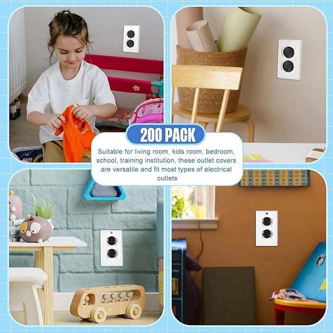 Thyle 200 Pcs Baby Proofing Outlet Covers Bulk Improved Grip Socket Guards for Child Safety Standard Universal Electrical Plug Protectors for Home Office Daycare (Black)