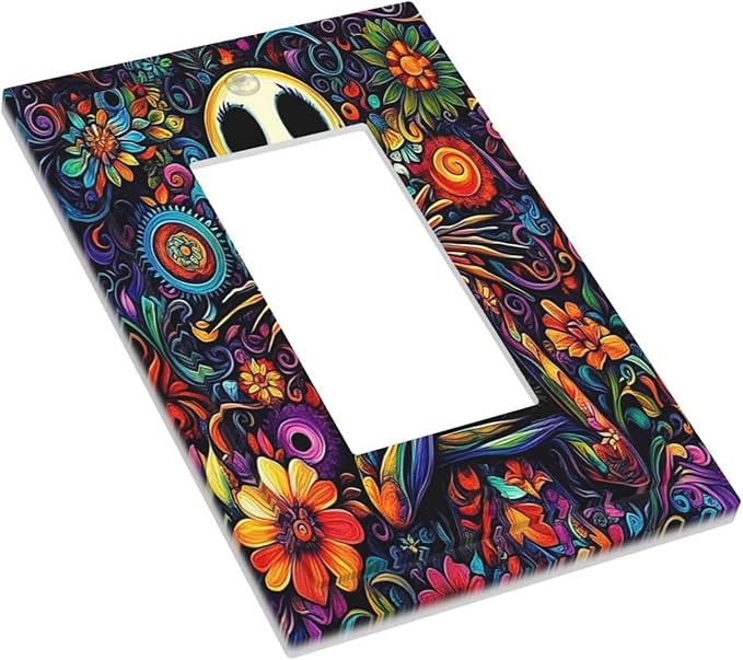 Decorative Outlet Covers Colorful Flowers Abstract Skull 1 Gang Single Rocker Light Switch Cover Plate Wall Plates Gfci Faceplate For Home Living Room Decor