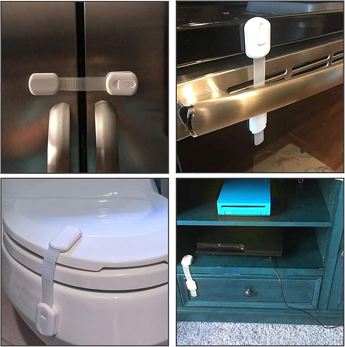 12-Pack Baby Proofing Cabinet Locks, Adjustable Adhesive Safety Strap Latches for Cabinets, Drawers, Fridge, Oven & Toilet Seat,No Drill Child Safety Lock Kit, Easy Installation