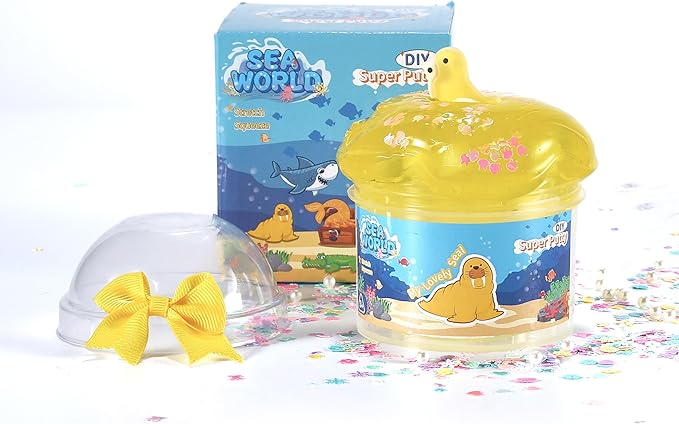 Seal Ocean Slime Kit - 200ML Sunny Yellow Crystal Slime with Ice Cream Tub,Slime Party Favors, Non-Sticky Sensory Toys for Kids 5-12, Classroom Treasure Box Gifts