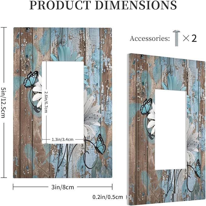 Decorative Outlet Covers Rustic Flower Teal Turquoise Daisy Butterfly 1 Gang Single Rocker Light Switch Cover Plate Wall Plates Gfci Faceplate For Farmhouse Cabin Decor