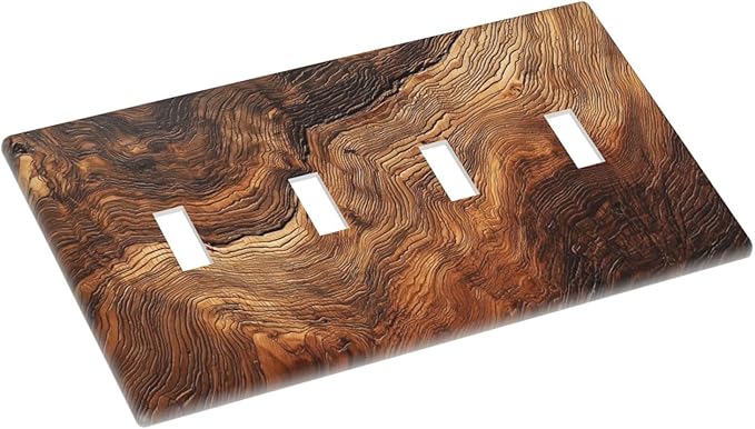 Natural Wood Grain Texture Old Tree Trunk Print Light Switch Covers Quad Toggle Electrical Faceplate 4 Gang Wall Plate Decorative Switch Plates Cover for Farmhouse Home Decor