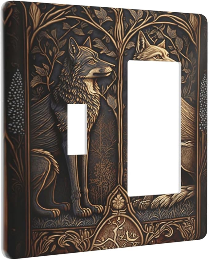 Medieval Wolves Animal Vintage Print Outlet Covers 1 Toggle 1 Rocker Combination Decorative Wall Plate Electrical Switch Plates Light Switch Cover Plate for Farmhouse Home Decor