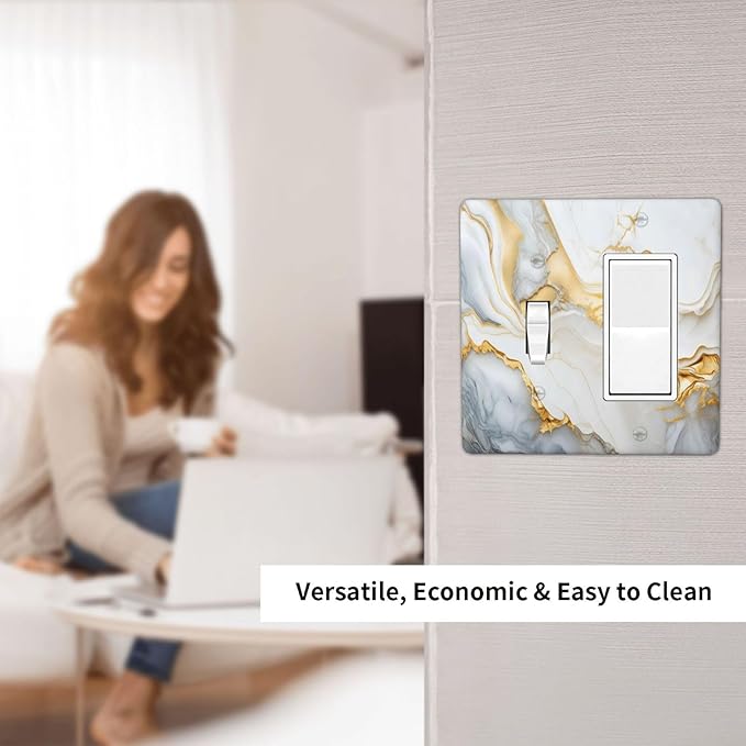 Exquisite White Gold Marble Abstract Luxurious Print Outlet Covers 1 Toggle 1 Rocker Combination Decorative Wall Plate Electrical Switch Plates Light Switch Cover Plate for Bathroom Kitchen Decor