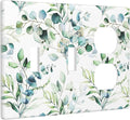 Green Olive Sage Eucalyptus Leaves 3-Gang 2-Toggle 1-Duplex Receptacle Combination Light Switch Decorative Triple Combo Device Switches/Rocker Outlet Covers and Wall Plate