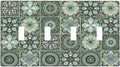 Moroccan Mandala Tile Floral Talavera Tiles Light Switch Covers Quad Toggle Electrical Faceplate 4 Gang Wall Plate Decorative Switch Plates Cover for Bathroom Kitchen Decor