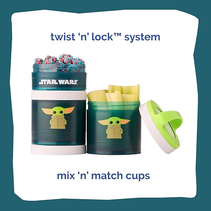 Whiskware Stackable Snack Containers for Kids and Toddlers, 3 Stackable Snack Cups for School and Travel, The Child Little Bounty - Green/White/Teal