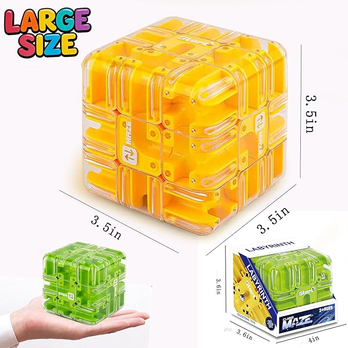 Labyrinth 3D Puzzles Maze Cube, Education Learning Toys for Logical Thinking, Birthday Gift for Kids Adults Family Board（Yellow）