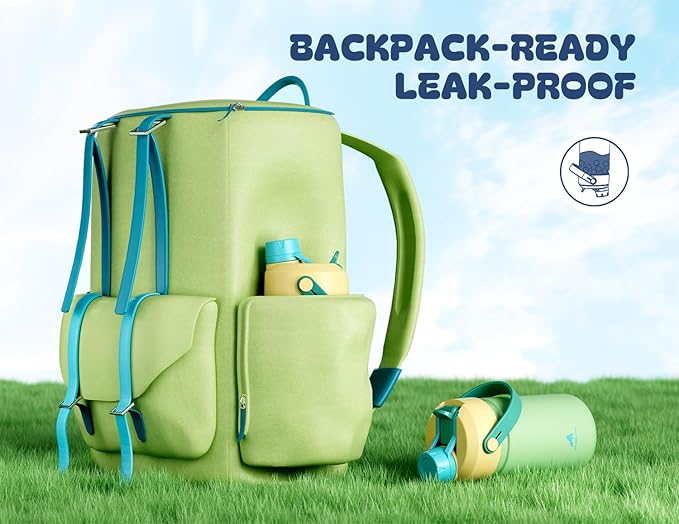 12 oz Kids Insulated Water Bottle for School: 2-in-1 Straw Spout Lid, Leakproof, BPA-Free, Keep Cold 24H, Reusable Stainless Steel Cup for Travel, Camping, Birthday Gift for Boys Girls (Pine Sprout)