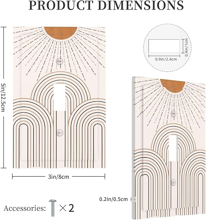 Decorative Light Switch Plate Covers Mid Century Gold Sun Minimalist Arch Line Castle 1 Gang Wall Plate Single Toggle Switch Cover Plate Jumbo Electrical Switchplate Receptacle