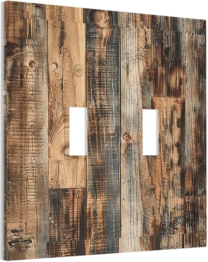 Decorative Switch Plates Rustic Brown Wood Pattern Splice Plank 2 Gang Double Toggle Outlet Light Switch Cover Wall Plate Electrical Faceplate For Farmhouse Cabin Decor