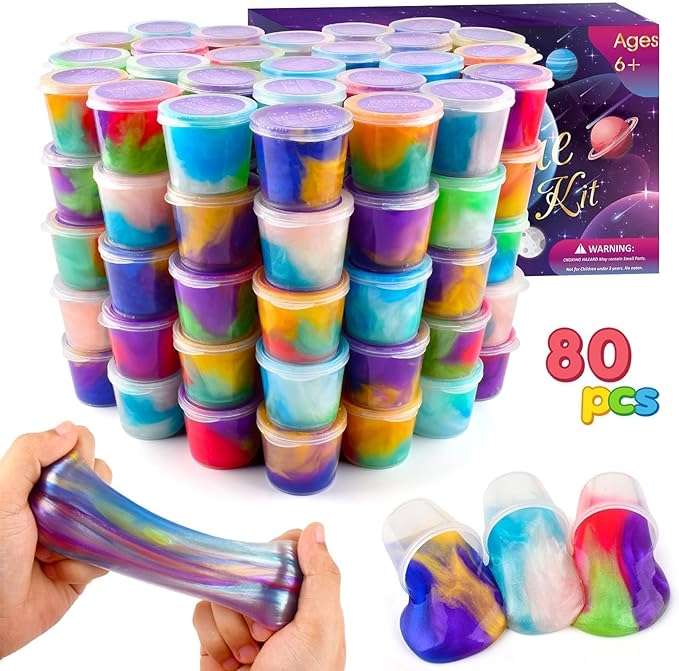80 Pack Slime Party Favors Kit, Mini Galaxy Bulk Slime Stretchy Stress Relief for Kids 8-12, Soft Putty Toy, Girls and Boys Classroom Reward, Birthday, Goodie Bag Stuffers
