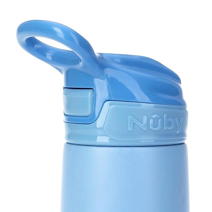 Nuby Thirsty Kids No Spill Flip-It Reflex Stainless Steel Travel Cup or Water Bottle - 10 Oz - 18+ Months - Blue - Back to School Essentials,(Pack of 12)