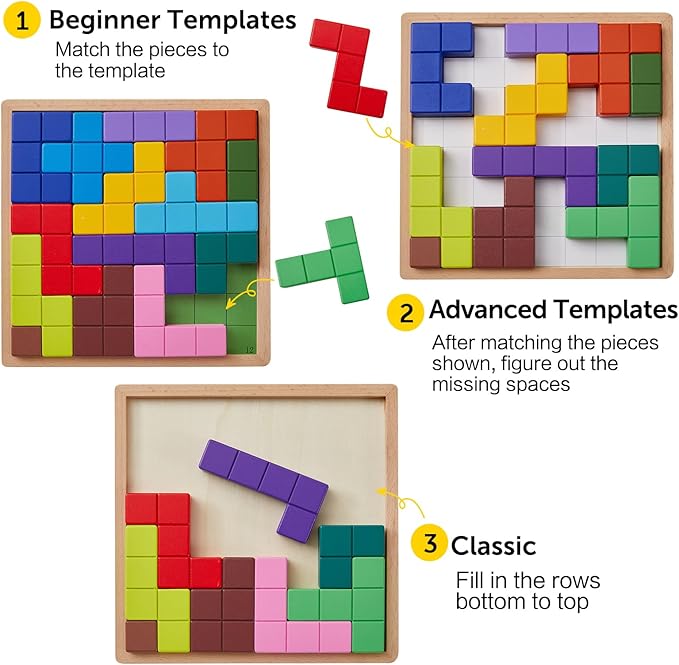 Dementia Products for Elderly, 15 Wooden Tiles Matching Game Activities for Seniors, Easy Memory Games for Alzheimer's, Cognitive Craft Gifts, Large Brain Puzzle Pattern Blocks for Elderly