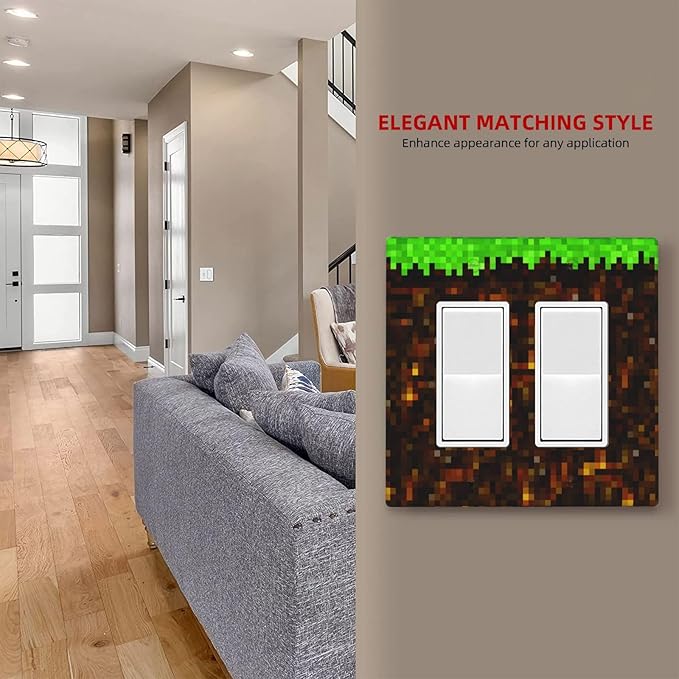 Outlet Covers Pixel Grass Block 1 Gang Duplex Light Switch Cover Plate Decorative Wall Plates Electrical Switchplate Receptacle for Kids Room Home Decor（2 Pack）