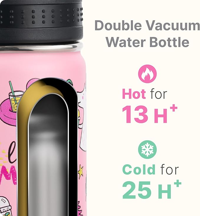 12 oz Water Bottle Stainless Steel Double Wall Vacuum Insulated Water Bottle for Girls, Reusable Metal Water Flask BPA Free - Flamingo Pink