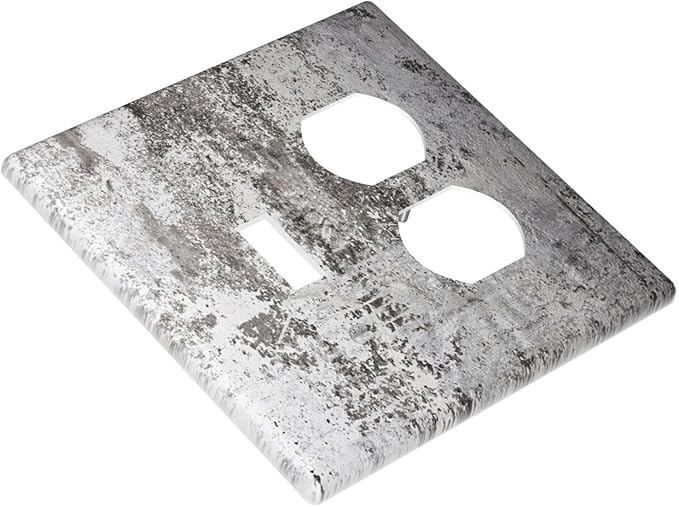 Light Switch Cover Plate Gray White Speckled Weathered Concrete Wall 2 Gang Outlet Covers 1 Toggle 1 Duplex Socket Cover Wallplates Electrical Switch Plate Covers for Bedroom Home Decor