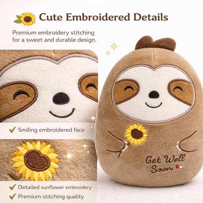 Get Well Gifts Sloth Stuffed Animal, 8 Inch Sloth Plush Get Well Soon Gifts for Women Kids, Cute Plushie Huggable Plush Pillow Feel Better Broken Arm Gift