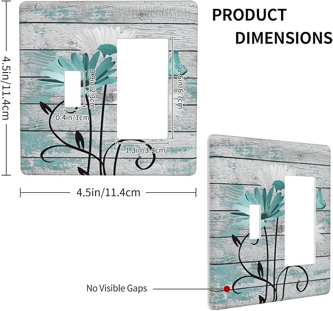 Teal White Daisy Flower Butterfly On Rustic Wood Board Outlet Covers 1 Toggle 1 Rocker Combination Decorative Wall Plate Electrical Switch Plates Light Switch Cover Plate for Farmhouse Bedroom Decor