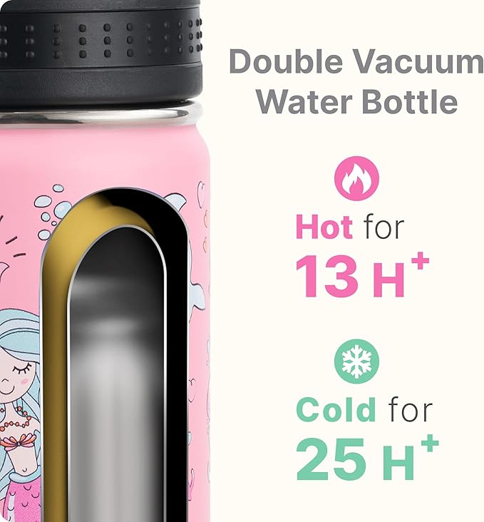 12 oz Stainless Steel Vacuum Insulated Water Bottle-Small Water Bottle BPA Free, Gift for Boy, Girls-Mermaid