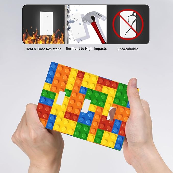 Colorful Bricks Light Switch Cover Plates Decorative Triple Toggle Wall Plate, 3 Gang Lightswitch Cover