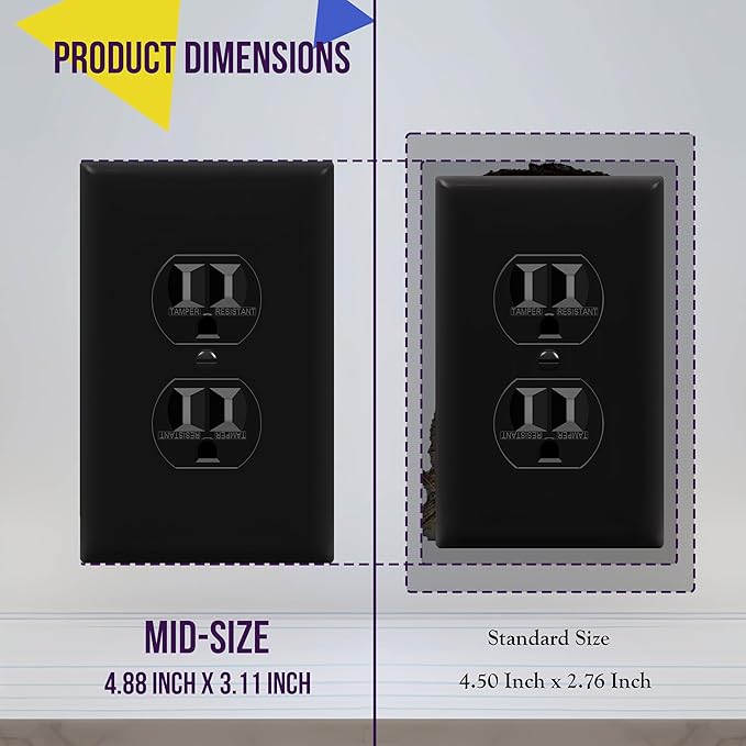 ENERLITES Duplex Receptacle Outlet Wall Plate, Electrical Outlet Cover, Gloss Finish, Mid-Size 1-Gang 4.88" x 3.11", Unbreakable Polycarbonate Thermoplastic, UL Listed, 8821M-BK, Black