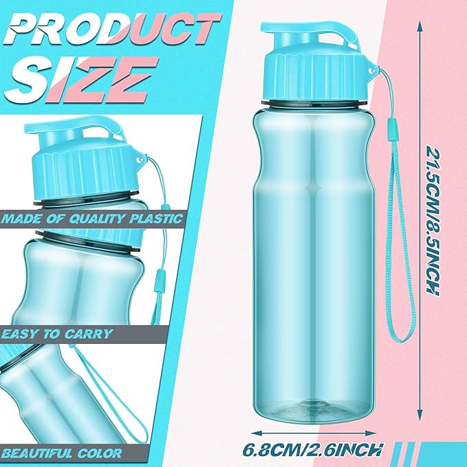 Ziliny 24 Pcs 17 oz Plastic Water Bottles Bulk Large Reusable Leak Proof Flip Top Sports Gym Water Bottles with Handle Strap for Kids and Adults for Summer School Travel