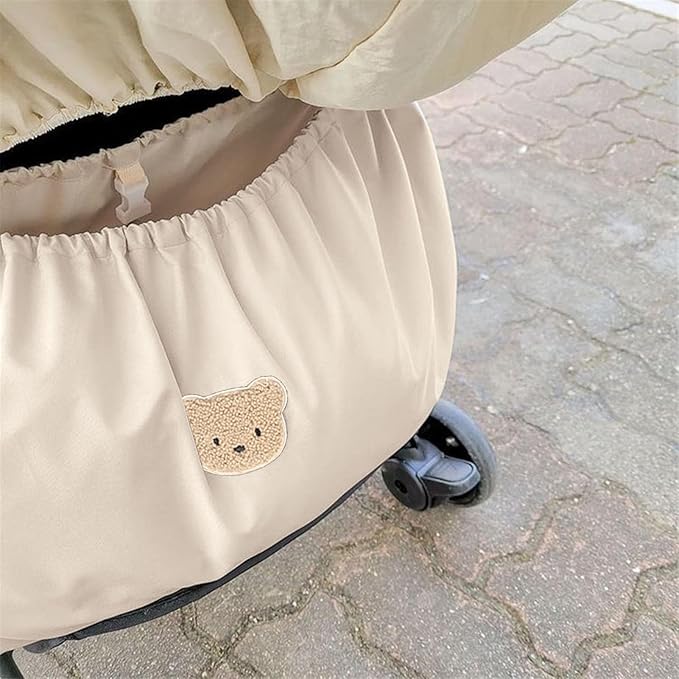 Universal Stroller Organizer, Nylon Stroller Storage Bag for Baby Essentials, Large Capacity Stroller Organizer Bag with Hook & Loop, Cargo Bag for Umbrella & Pet Stroller Accessories (Beige)