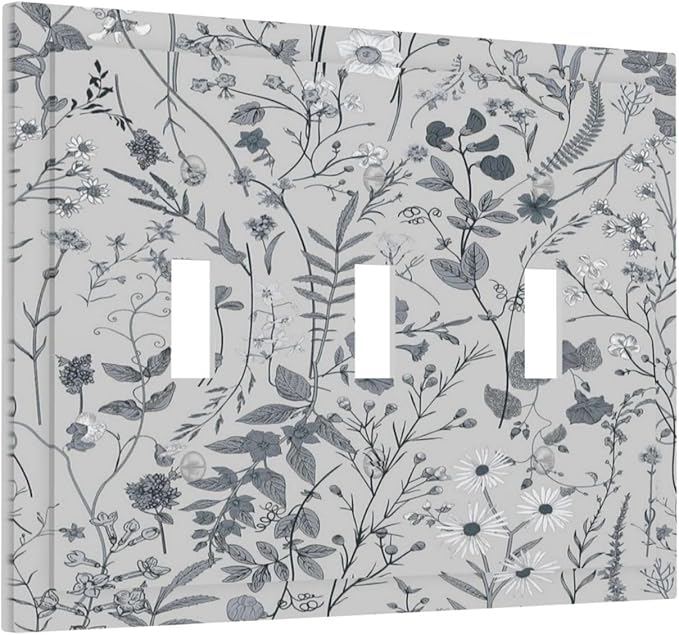 Boho Wild Flowers Farm Floral 3 Gang Light Switch Plate Decorative Triple Toggle Wall Plate Cover Electrical Faceplate Switchcovers for Bathroom Home Living Room Bedroom Art Panel Decor